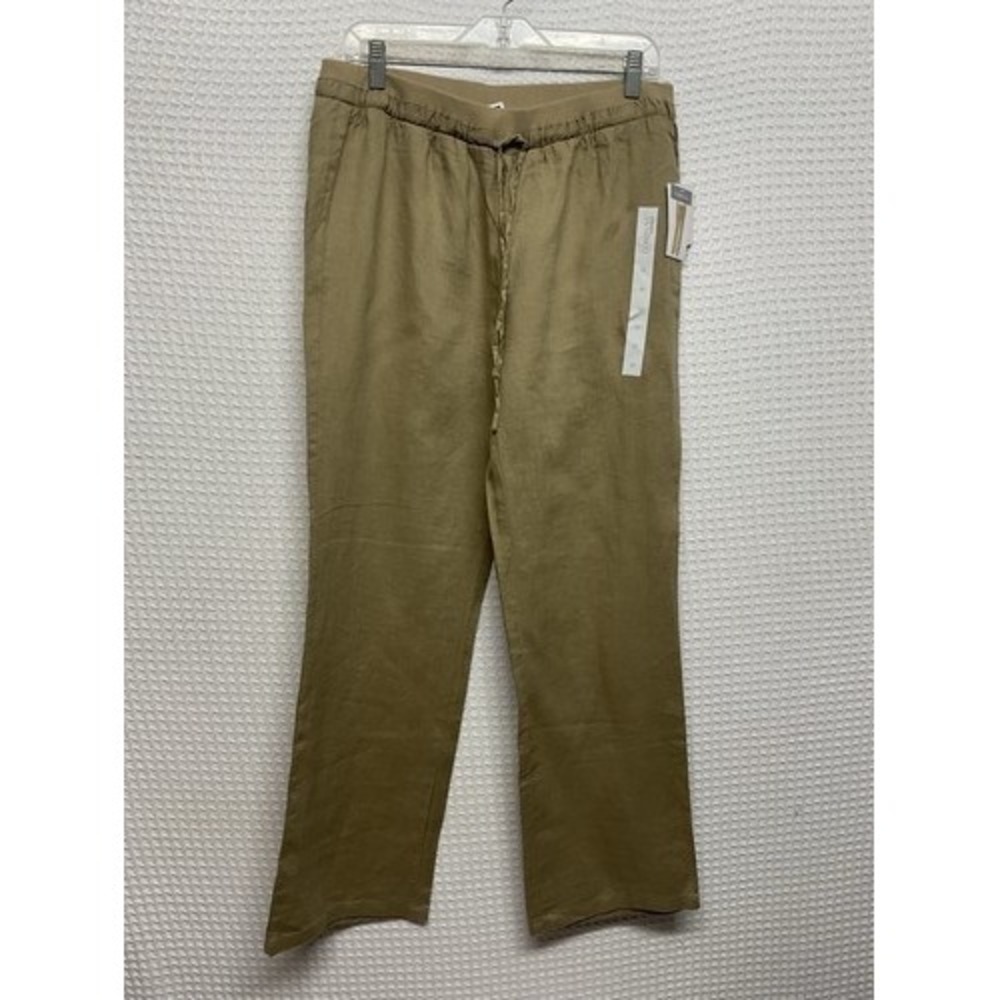 NWT Ellen Tracy Khaki Flax Elastic Waist Drawstring Pants Women M China Linen